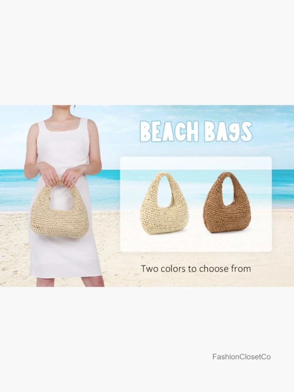 Handwoven Straw Crescent Hobo Tote Beach Summer Bag